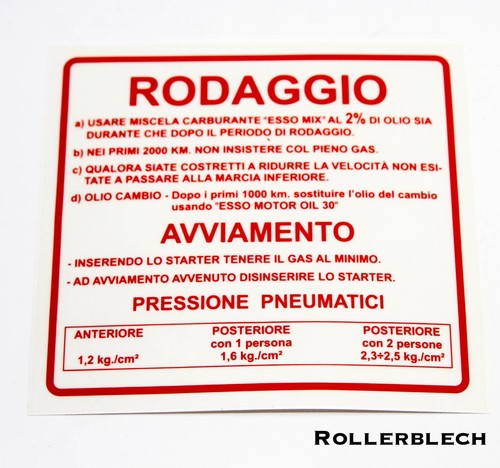 Vespa aufkleber rodaggio - vespa, "rodaggio"