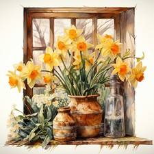 Wandbild Fenster Narzissen