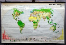 vintage Rollkarte Welt global Wirtschaft Finanzen Schulwandkarte Lehrtafel