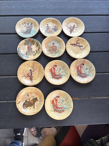 Vintage bambusteller set 11 - bambusteller,