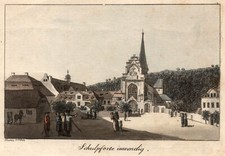 Schulpforta Teilansicht Original Umrissradierung C. B. Schwarz 1786