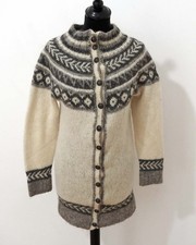 Island Norweger Damen Long Strickjacke Grösse XS Wolle Handarbeit P939