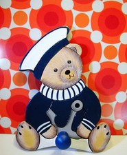 Kinder Garderobe Wandhaken Holz handbemalt TeddyBär Matrose vintage Kinderzimmer