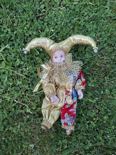 Porzellanpuppe bunter clown - bunter,
