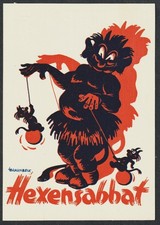 München AK Hexensabbat Fasching Karneval Werbekarte Braunbeck Holzschnitt 1930