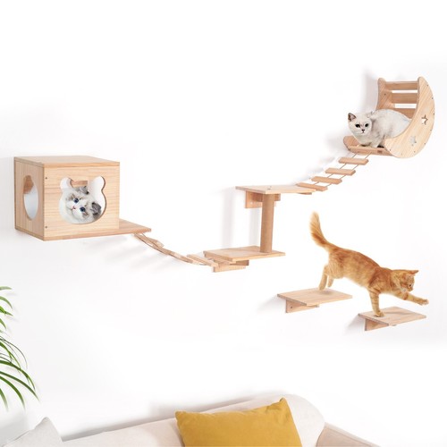 Katzen kletterwand set holz - set,