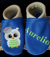 Krabbelschuhe/Lederpuschen Eule Wunsch-Name Namen Maritim Matrose Jungen