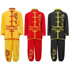 DE Jungen Tai Chi Uniform Langarm Chinesisch Kung Fu Wing Chun Stickerei Kostüm 