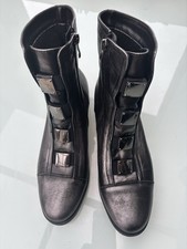 Mjus Stiefelette Boots Damen Gr. 40 Silber Anthrazit Leder Warm Gefüttert