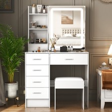 LED Schminktisch mit Spiegel und Hocker Beleuchtung Schubladen Frisiertisch Weiß