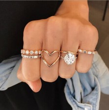 Set 5pcs Finger Ringe Fingerspitzenring Vintage Gold Damen Herz Zirkonia Stein