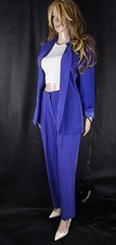 100% Seide Silk Anzug Pant Suit Hose Jacket 2 PC En Avance Lila Sz S