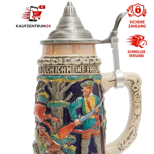 Bierkrug mit deckel - mit, steinkrug