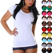 Damen T Shirt lang Rundhals oder V-Ausschnitt Slim eng SKINNY