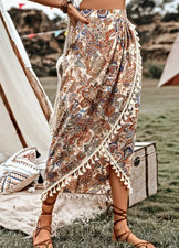 Damen Wickelrock mit Paisley-Print und Fransen-Saum - Leicht, halbtransparent
