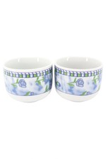 LUCIANO Müslischalen 2er Set Blau Blumenmuster Retro Keramik Schalen