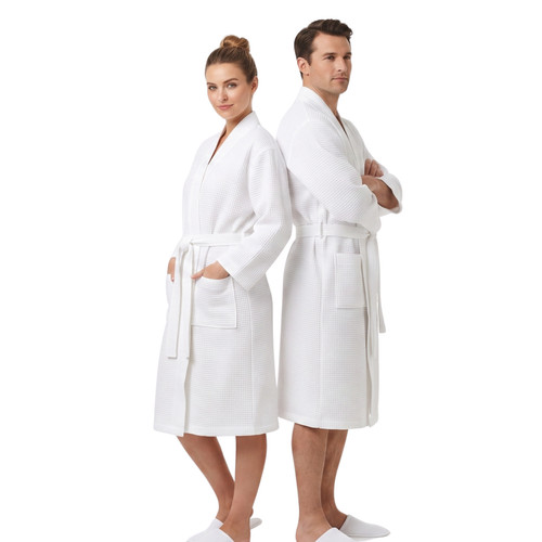Unisex waffel bademantel weiß - waffel,