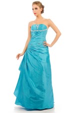 HBH Abendkleid mit silbernen Perlen verziert,Schnürung am Rücken,Farbe:Hellblau