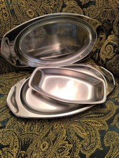 3x Servierplatte AMC Classic Edelstahl 18/10 + Tischfein 18/8 Servierschale