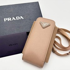 Prada Saffiano Leder Handy Schultertasche Beige Neu Unbenutzt