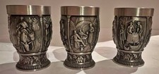 SKS-Zinnbecher - Schnapsbecher - Motiv Weinlese, 3 Stück, sehr guter Zustand