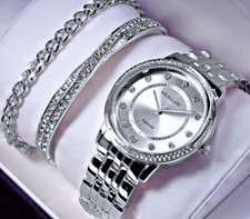 Excellanc Damen Armband Uhr Silber Farben Metall Strass Geschenkset S22