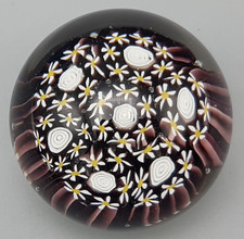 MURANO Millefiori PAPERWEIGHT violett-weiß Ø ca.5,5cm/ca.4,2cm h Aufkleber TOP