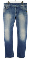 G-Star Attacc Low Straight Herrenjeans W34/L34 Neu Whiskers Knopf Fly Blau