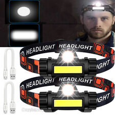 2 USB COB LED Stirnlampe Kopflampe Wiederaufladbar Scheinwerfer Wasserdicht Akku