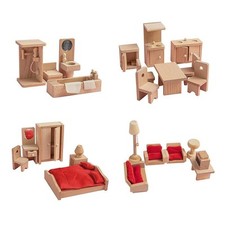 Kind Spielzeug Holz Möbel Puppen Haus Miniatur 4 Zimmer Set Puppe Für