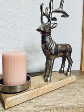 Kerzenhalter Hirsch Metall auf Holzsockel, XL Teelicht/Kerzenhalter !!!