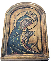 Antike Ikone Madonna Heiligenbild  Handgemalt Holz Gemälde Bild 
