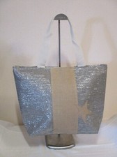 Badetasche  Shopper Silber Stern Glitzer Reißverschluss Stabil  Groß 2 Henkel