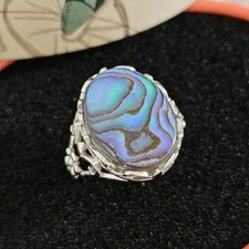 Edelstahl +Natur+ Abalone Muschel Ring Edelstein Damen Blume retro Ringe 50