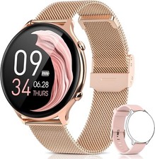 BANLVS Smartwatch Damen, 1,28 Zoll Fitness Tracker Armbanduhr gold + 2. Armband
