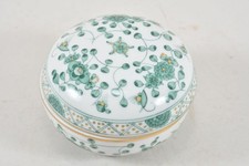 N92Q24- Meissen Indisch Grün Goldrand Porzellan Deckeldose 1. Wahl 