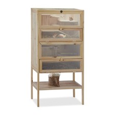 Hamsterkäfig holz Nagerkäfig natur Kleintierkäfig mit Etagen Sichtfenster