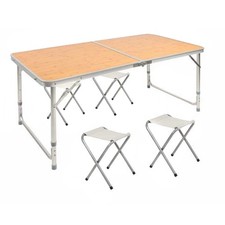Defekt: Campingtisch + 4 Hocker / Klapptischset Aluminium höhenverstellbar M51