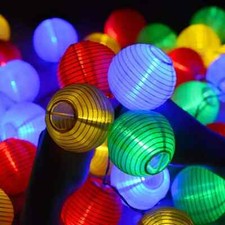 LED Solar Lampion Lichterkette Laternen Girlande Garten Bunt Farbig 3,5m 5m 6,5m