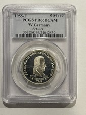 BRD 1955-F 5 Mark | Friedrich Schiller | PCGS PR66DCAM | Polierte Platte