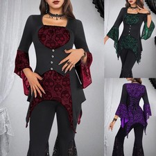 Damen Gothic Punk Cosplay Hexe Vampir Party Kostüm Longtops Abendkleid Minikleid