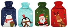 2 Liter Wärmflasche mit Bezug Bettflasche Eisbär Pinguin Nikolaus Elch Schr