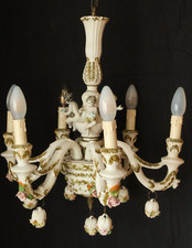 Putten Porzellan Kronleuchter Lampe Deckenlampe Leuchter Putto Porzellanleuchter