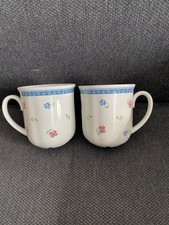 2 x TCM Tchibo Becher Streublumen blaue Bordüre Kaffeebecher