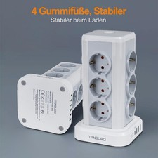 12 Fach Steckdosenturm Steckdosenleiste Mehrfachsteckdose 3x USB-A / 3x USB-C