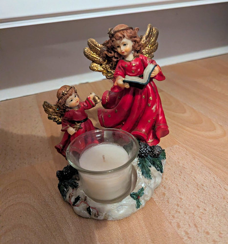 Teelichthalter engel rot - teelichthalter, rot/gold