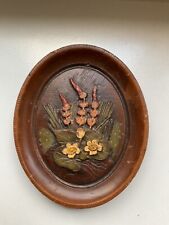 kleines ovales Vintage Wachsbild Blumenmotiv Boho Wanddekoration braun natur