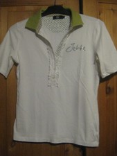 JETTE Damen Poloshirt Gr.38 weiß Straß getragen/gepflegt "stretch" süß