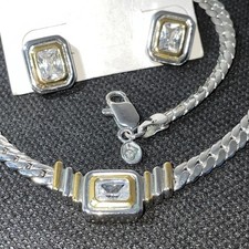 QVC 2 tlg. Schmuckset,Collier+ Ohrstecker, 36.8g,Edelstahl/versilbert?,vergoldet