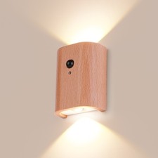 Holz LED Wandleuchte mit Bewegungsmelder Up Down Nachtlicht Wandlampe Aufladbar